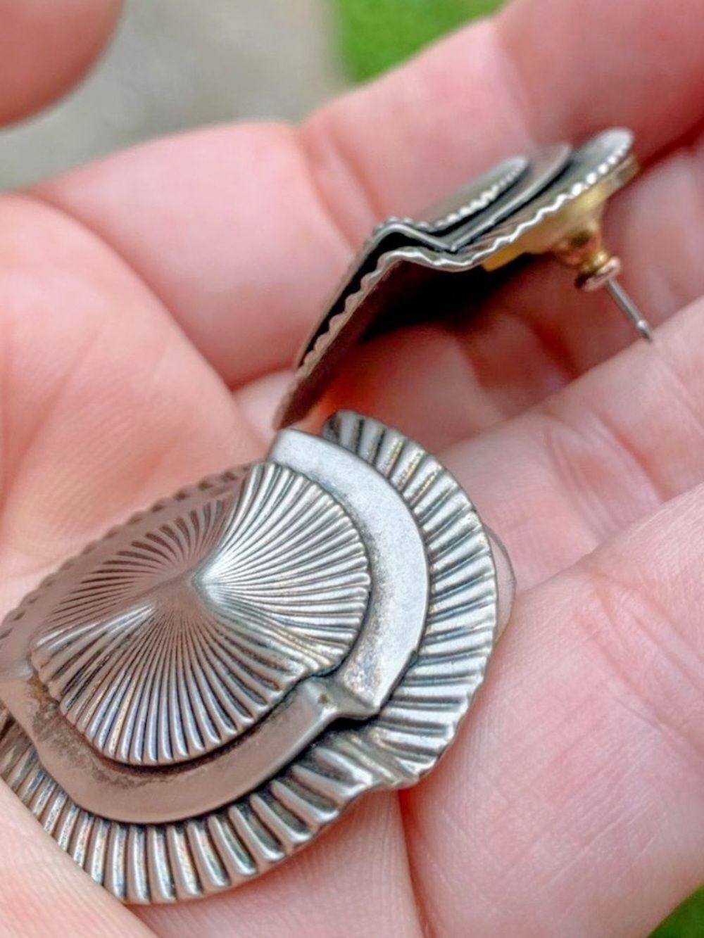 Vintage abstract Tilted Silver Western Earrings
